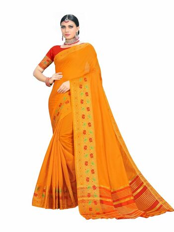 MGC Cotton Silk  Gold Colour Saree With Blouse Piece Sp475