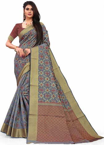 MGC  Silk Jacquard Grey colour saree with blouse piece SP630