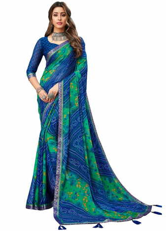 MGC Chiffon Multi Colour saree with blouse piece SP751