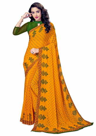 MGC Chiffon Yellow colour saree with blouse piece SP896