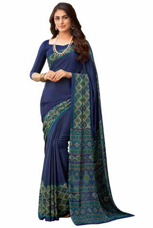 MGC Crepe Navy Blue colour saree with blouse piece SP1002