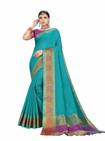 MGC Cotton Silk  Sky Blue Colour Saree With Blouse Piece Sp479