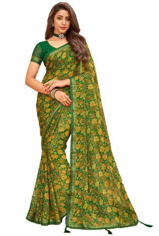 MGC Chiffon Green colour saree with blouse piece SP939