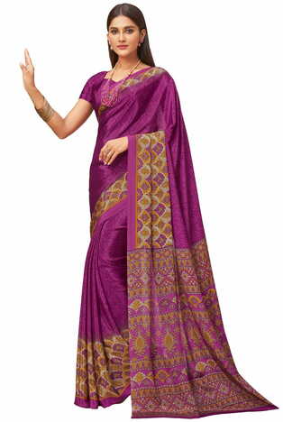 MGC Crepe Purple colour saree with blouse piece SP1003