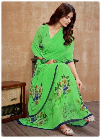 MGC Georgette Green Colour saree with blouse piece SP309