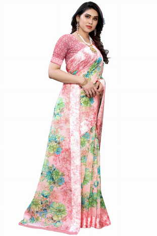 MGC Linen Peach Colour saree with blouse piece SP366