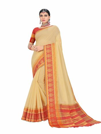 MGC Cotton Silk  Cream Colour Saree With Blouse Piece Sp476