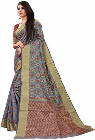 MGC  Silk Jacquard Grey colour saree with blouse piece SP630