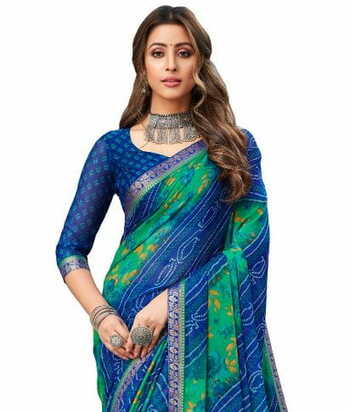 MGC Chiffon Multi Colour saree with blouse piece SP751