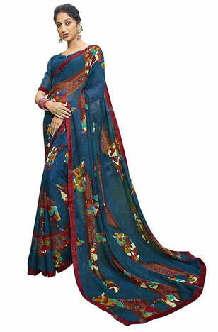 MGC Daani Georgette Dark Blue colour saree with blouse piece SP827