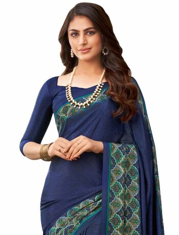 MGC Crepe Navy Blue colour saree with blouse piece SP1002