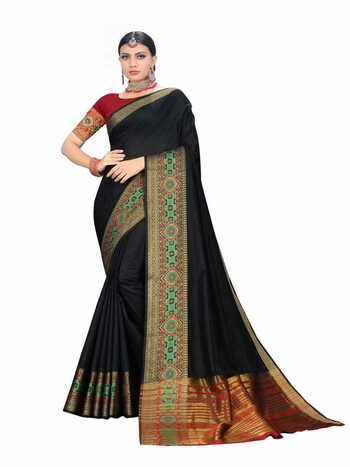 MGC Cotton Silk  Black Colour Saree With Blouse Piece Sp477