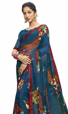 MGC Daani Georgette Dark Blue colour saree with blouse piece SP827