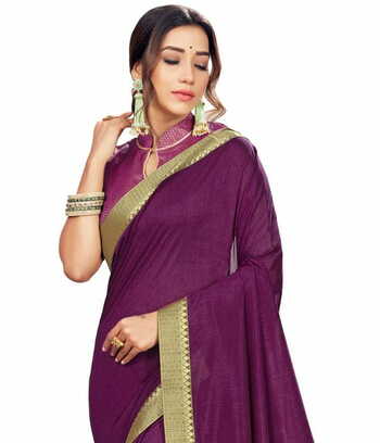 Vichitra Purple Color Saree With Blouse Piece by MGC