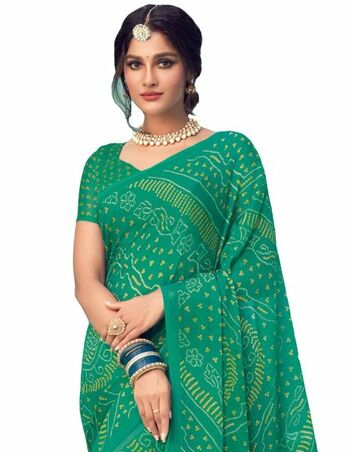 Chiffon Green Color Saree With Blouse Piece by MGC