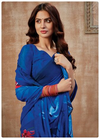 MGC Georgette Blue Colour saree with blouse piece SP310