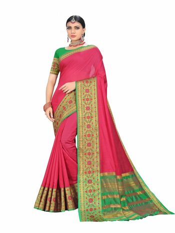 MGC Cotton Silk  Rani Colour Saree With Blouse Piece Sp478