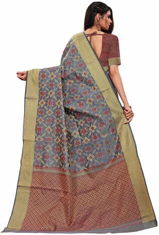 MGC  Silk Jacquard Grey colour saree with blouse piece SP630