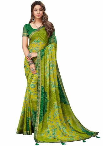 MGC Chiffon Multi Colour saree with blouse piece SP752