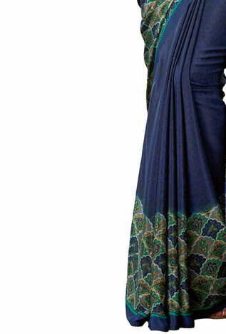 MGC Crepe Navy Blue colour saree with blouse piece SP1002