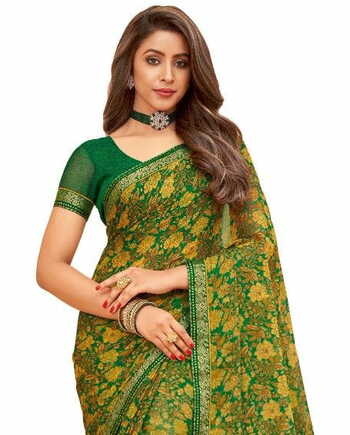 MGC Chiffon Green colour saree with blouse piece SP939