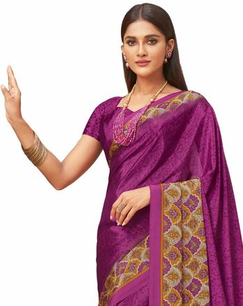 MGC Crepe Purple colour saree with blouse piece SP1003