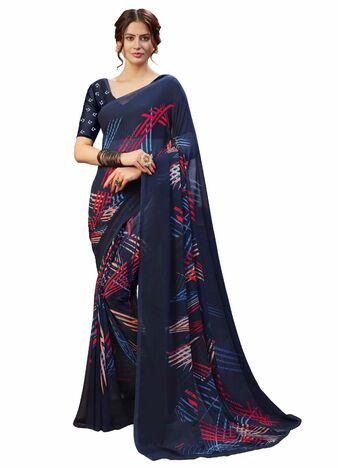 MGC Georgette Multi Colour saree with blouse piece SP312