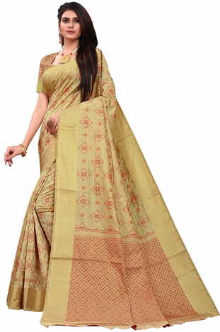 MGC  Silk Jacquard Off White colour saree with blouse piece SP631