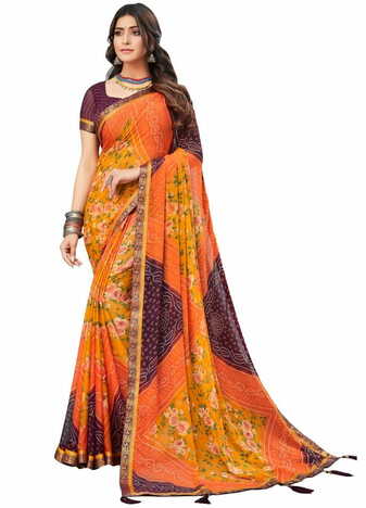 MGC Chiffon Multi Colour saree with blouse piece SP753