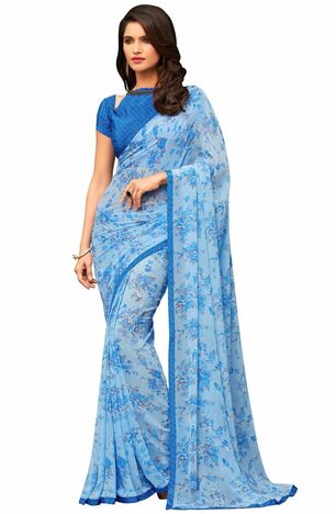 MGC Georgette Blue colour saree with blouse piece SP897