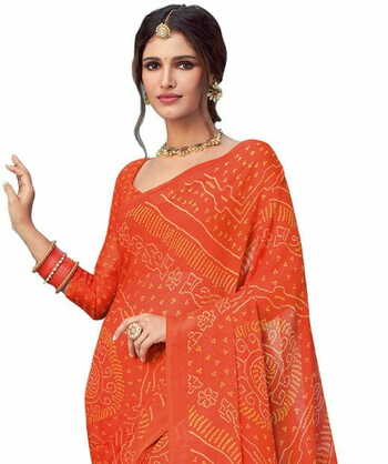 Chiffon Orange Color Saree With Blouse Piece by MGC