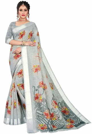 MGC Linen Grey colour saree with blouse piece SP635