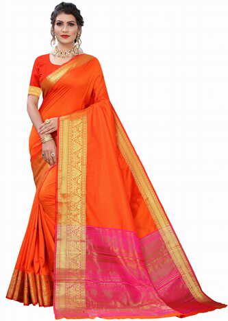 MGC Silk Orange colour saree with blouse piece SP690