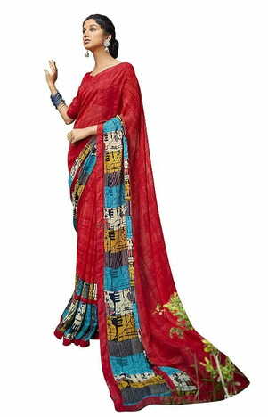 MGC Daani Georgette Red colour saree with blouse piece SP831