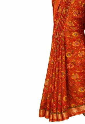 MGC Chiffon Orange colour saree with blouse piece SP943