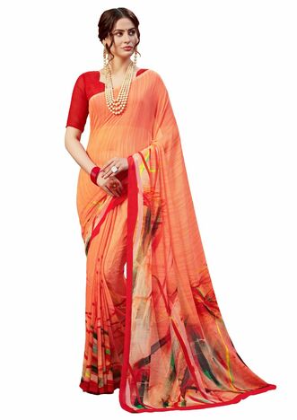 MGC Georgette Peach Colour saree with blouse piece SP322