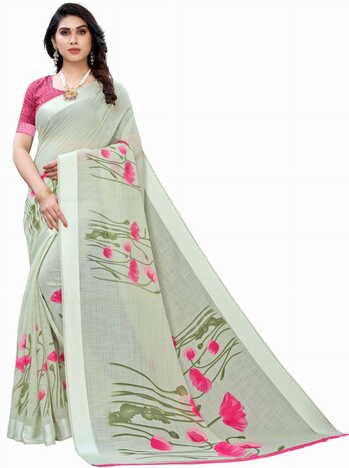 MGC Linen Green Colour saree with blouse piece SP371