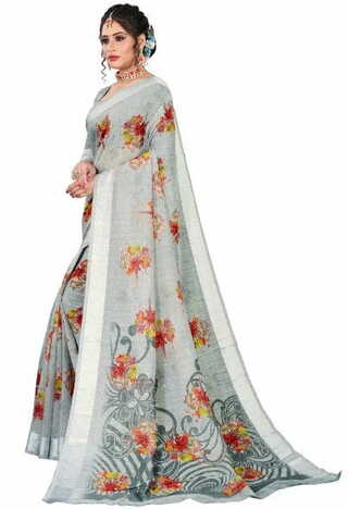 MGC Linen Grey colour saree with blouse piece SP635