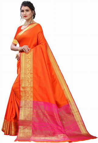 MGC Silk Orange colour saree with blouse piece SP690