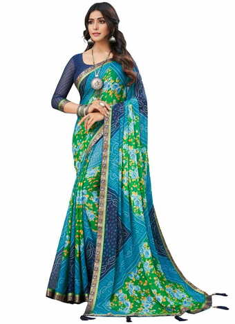 MGC Chiffon Multi Colour saree with blouse piece SP759