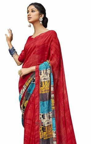 MGC Daani Georgette Red colour saree with blouse piece SP831