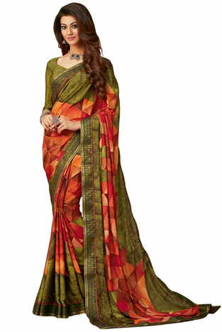 MGC Crepe Multicolor colour saree with blouse piece SP944