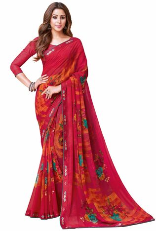 MGC Georgette Red colour saree with blouse piece SP1008