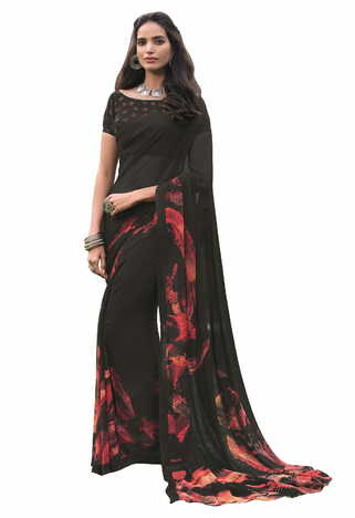 MGC Georgette Black Colour saree with blouse Piece  SP212