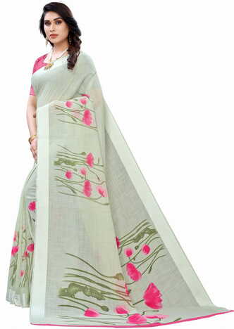 MGC Linen Green Colour saree with blouse piece SP371