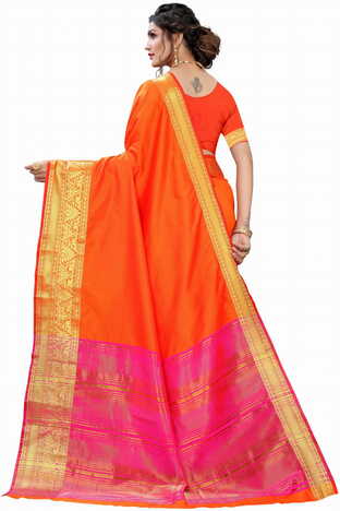 MGC Silk Orange colour saree with blouse piece SP690