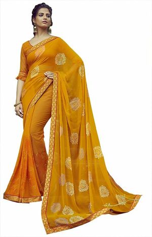 MGC Georgette  mustard colour saree with blouse piece SP773