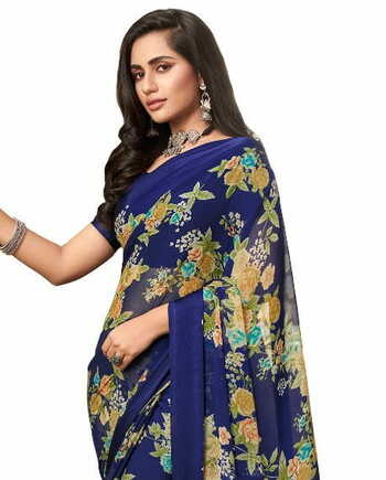 MGC Chiffon Blue  colour saree with blouse piece SP957