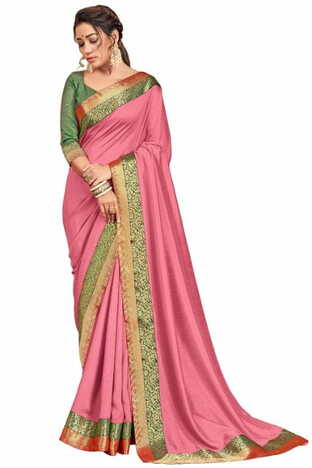 Vichitra Silk Peach Color Saree With Blouse Piece by MGC