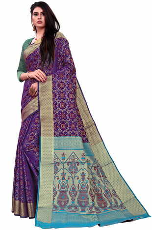 MGC Patola Silk Blue Colour saree with blouse piece SP331